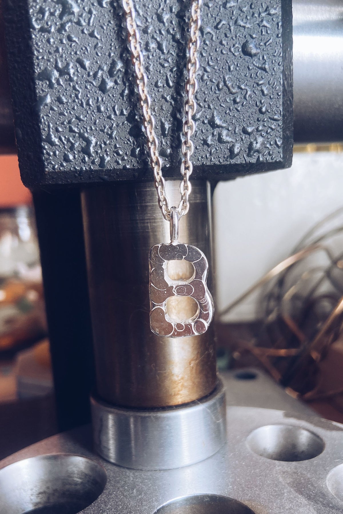 Lava Soup, 925 silver or gold-plated silver initial pendant by Bocavolcan, handmade in Valencia