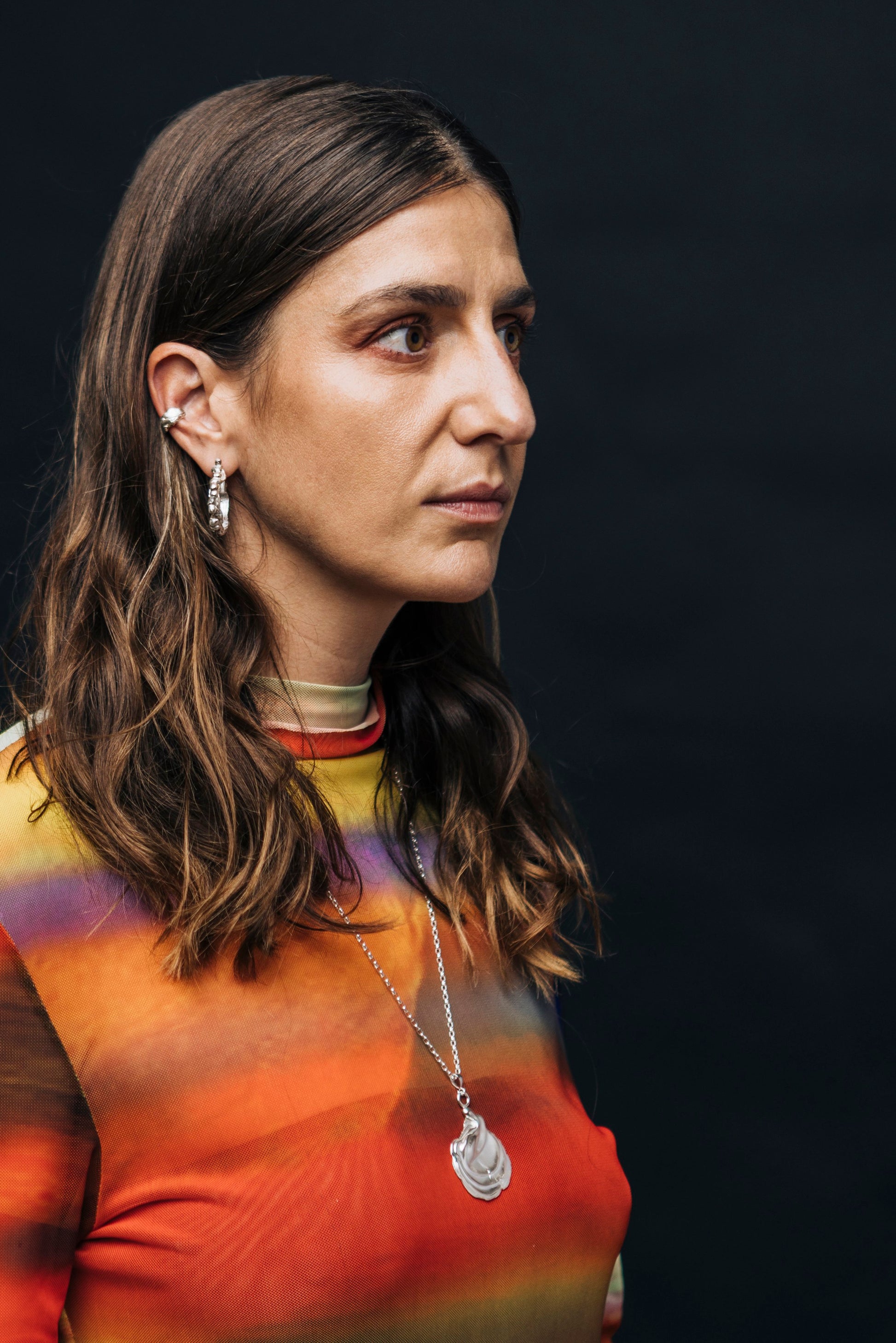 Bocavolcan's 925 Silver Lago Necklace worn by a model and handmade in Valencia, Spain