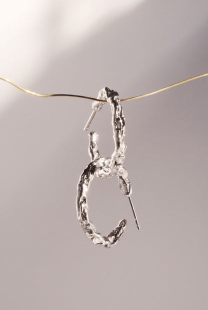 Marte Origen Hoops, silver version, hoop earrings by Bocavolcan