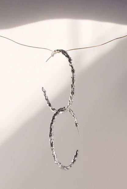 Sol Origen Hoops, silver version, hoop earrings by Bocavolcan