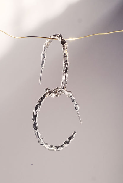 Venus Origen Hoops, silver version, hoop earrings by Bocavolcan